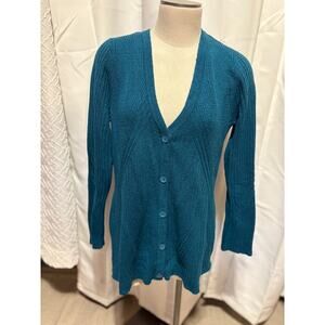 Cabi Style 3712 Long Sleeved Turquoise Deco Button Front Cardigan Size L
